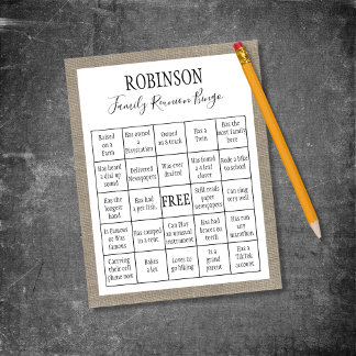 Family Reunion Burlap Customizable Bingo Game Card