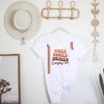 Family Reunion Camping Road Trip | Retro Boho T-Shirt<br><div class="desc">Featuring seventies stripes and retro typography in a trendy, modern layout. Change the Family Name to make it your own custom design. This design will never go out of style. Perfect for family photos, reunion parties, road trips and more. Warm, vintage hues like cream, dusty rose and burnt orange are...</div>