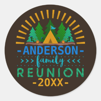 Family Reunion Camping Trip Woods | Custom Name Classic Round Sticker