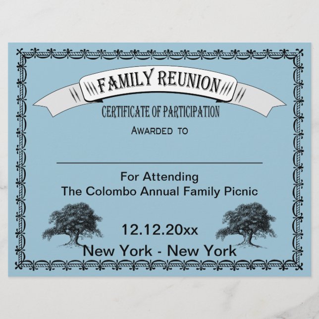 Family Reunion Certificate of Participation (Front)