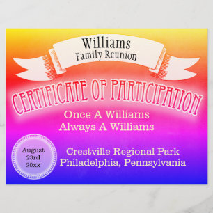Family Reunion Certificate of Participation  Retro