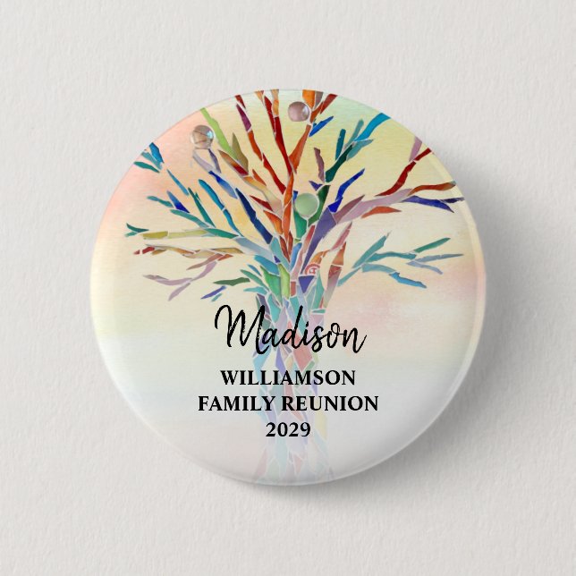 Family Reunion Colourful Family Tree Custom Name  2 Inch Round Button (Front)