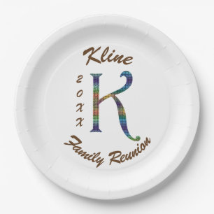 Family Reunion Colourful Letter K Monogram Initial Paper Plate