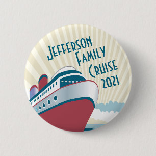 Family reunion cruise with vintage ship 2 inch round button