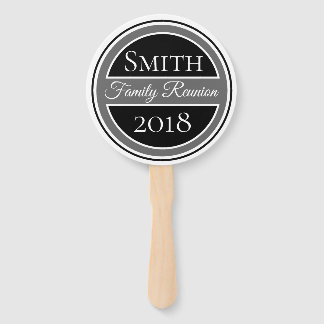Family Reunion Custom Badge Black Grey Monogram Hand Fan