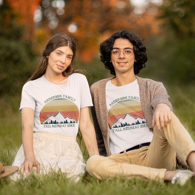 Family Reunion Custom Fall Retreat Sunset Monogram T-Shirt (Creator Uploaded)