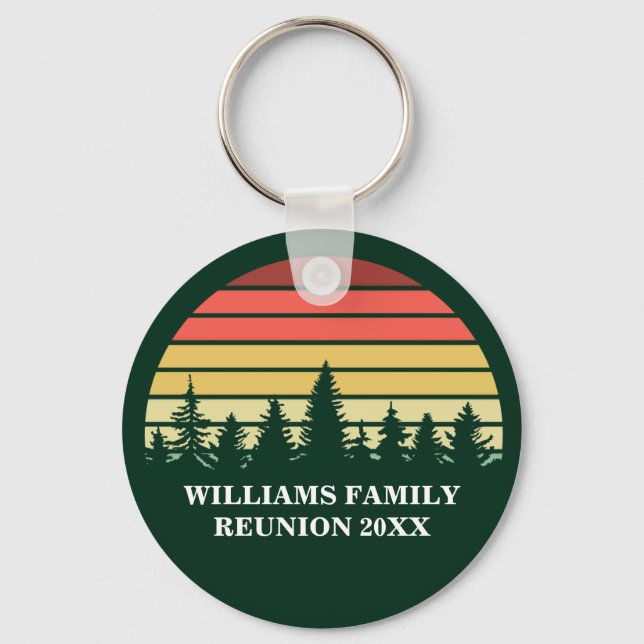 Family Reunion Custom Forest Camping Trip Sunset Keychain (Front)