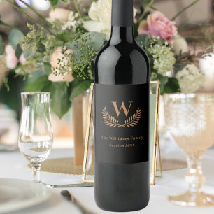 Family reunion custom monogram black gold wine label