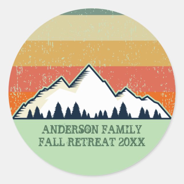 Family Reunion Custom Sunset Fall Retreat Party Classic Round Sticker (Front)