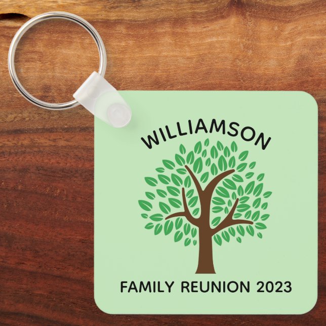 Family Reunion Cute Green Tree Custom Keepsake Keychain (Front)