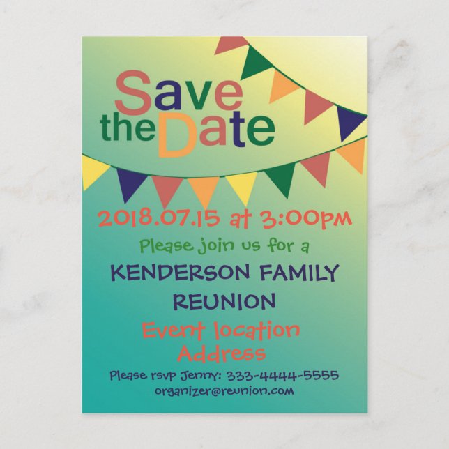 Family Reunion design Announcement Postcard (Front)