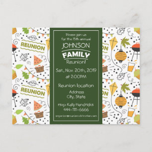 Family reunion design with colourful background in postcard