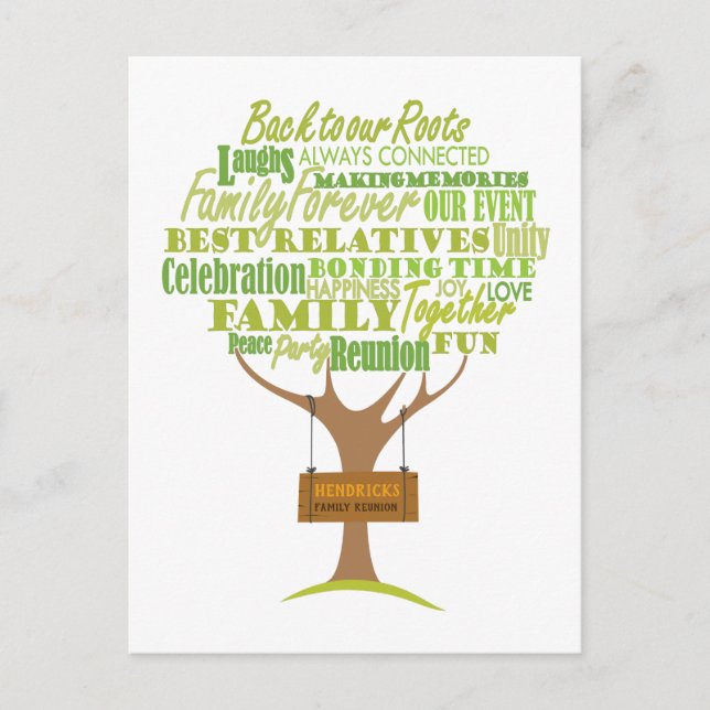 Family Reunion design with tree element Announcement Postcard (Front)