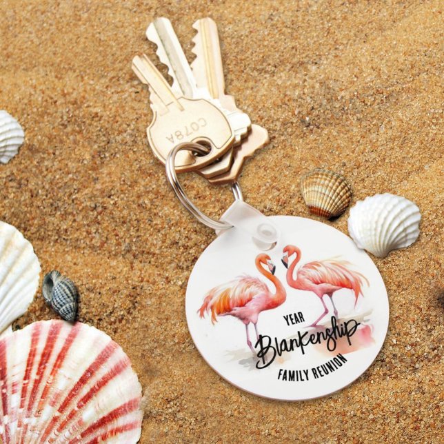 Family Reunion Double Flamingo Annual Keepsake  Keychain (A keepsake keychain from the family reunion is a sweet and easy way to keep the memories alive. )