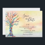 Family Reunion Elegant Coloured Tree Save The Date<br><div class="desc">Elegant Coloured Tree Family Reunion Save The Date Announcement Card. Ask your family to save the date for your Family Reunion with this stylish announcement card. It features a family tree in the colours of the rainbow on a watercolor background. There are templates for you to customize with your family...</div>