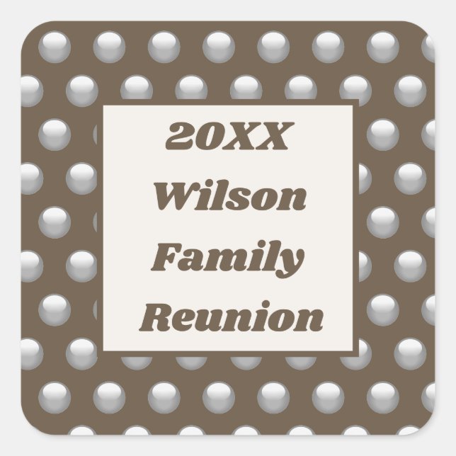 Family Reunion Elegant Silver Polka Dot Pattern Square Sticker (Front)