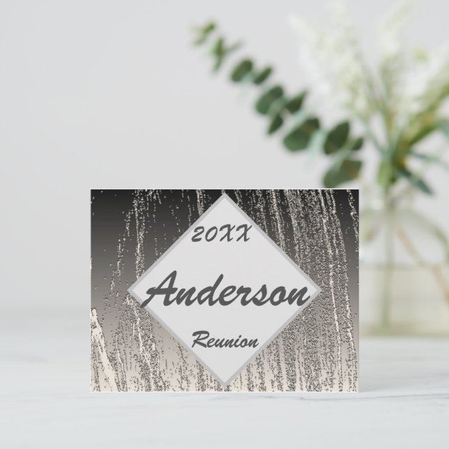 Family Reunion Elegant Silver Stripes Invitation Postcard (Standing Front)