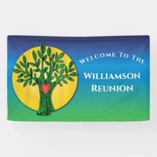 Family Reunion Elegant Tree Love Heart Colourful Banner