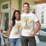 Family Reunion Family Tree Men's T-Shirt<br><div class="desc">These stylish T-shirts are decorated with a mosaic family tree in the colours of the rainbow on a watercolor background. Customize them with your family name and the year of your reunion. Use the Customize Further option to change the text size, style or colour if you wish. Because we create...</div>