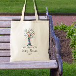 Family Reunion Family Tree  Tote Bag<br><div class="desc">These Family Reunion Tote Bags are decorated with a mosaic family tree in the colours of the rainbow.
Customize them with your family name and the year.
Because we create our own artwork you won't find this exact image from other designers.
Original Mosaic and Watercolor © Michele Davies.</div>