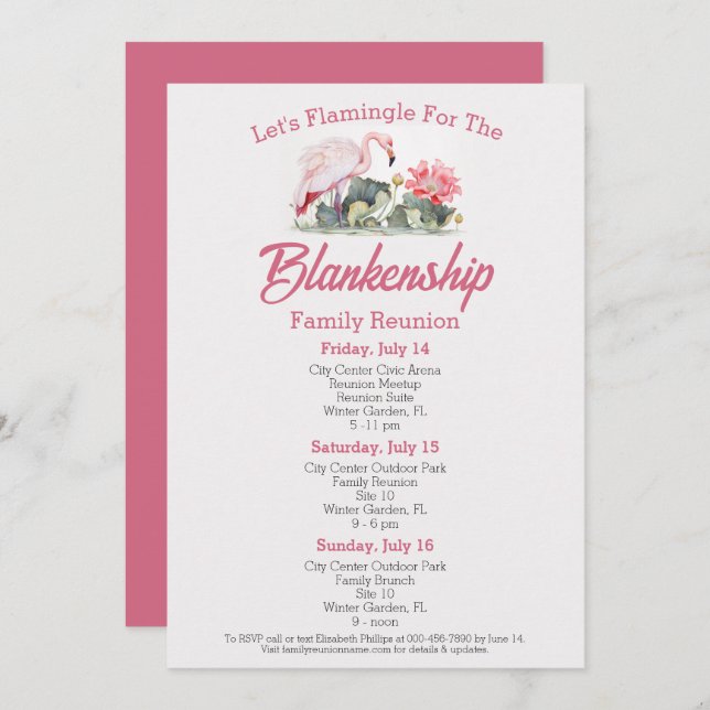 Family Reunion Flamingo Art Three Day Event Custom Invitation (Front/Back)