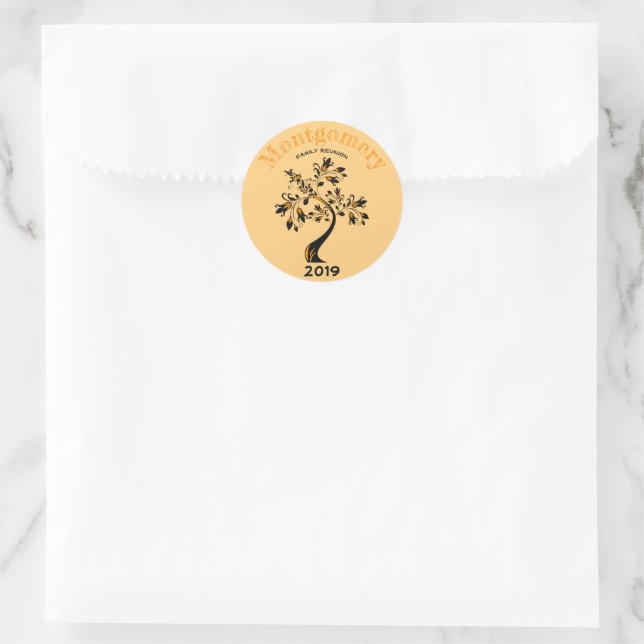 Family Reunion Floral Orange Black Tree Custom Classic Round Sticker (Bag)
