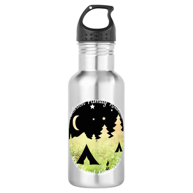 Family reunion fully customizable camping  532 ml water bottle (Front)