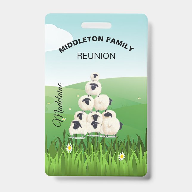 Family Reunion Gathering Fun Sheep Black White Badge (Front)