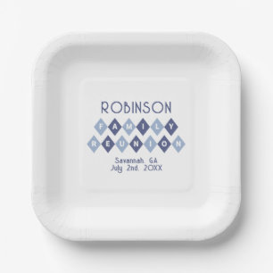 Family Reunion Gathering Modern Blue Picnic Party Paper Plate