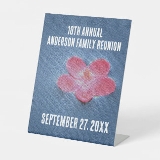 Family Reunion Gathering Pink Floral Photography Pedestal Sign