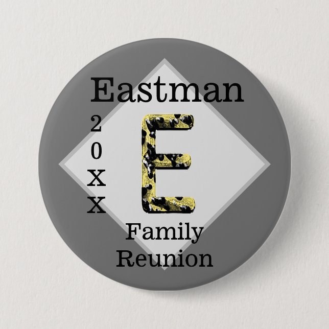 Family Reunion Gold Black Letter E Monogram 3 Inch Round Button (Front)