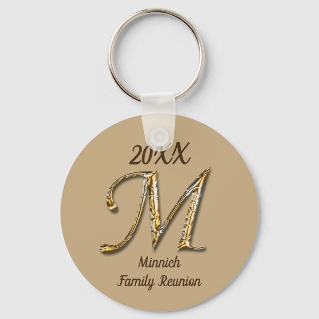 Family Reunion Gold Letter M Monogram Keepsake Keychain (Front)
