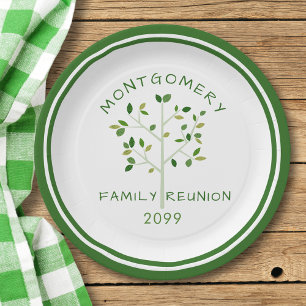 Family Reunion Green Family Tree Personalized Paper Plate