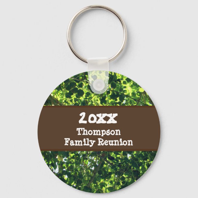 Family Reunion Green Leaves Tall Tree Keepsake Keychain (Front)