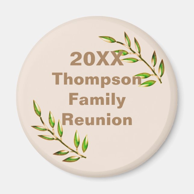 Family Reunion Green Tree Branch Keepsake Memento Magnet (Front)