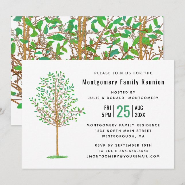 Family Reunion Green Tree Watercolor Modern Invitation (Front/Back)