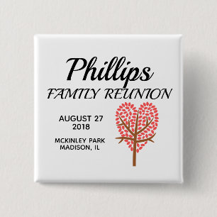 Family Reunion Heart Tree 2 Inch Square Button