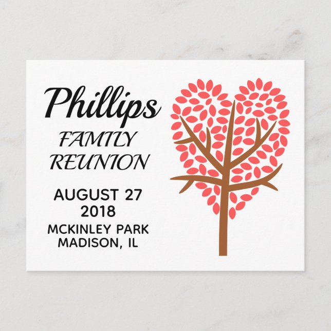 Family Reunion Heart Tree Reminder Postcard (Front)