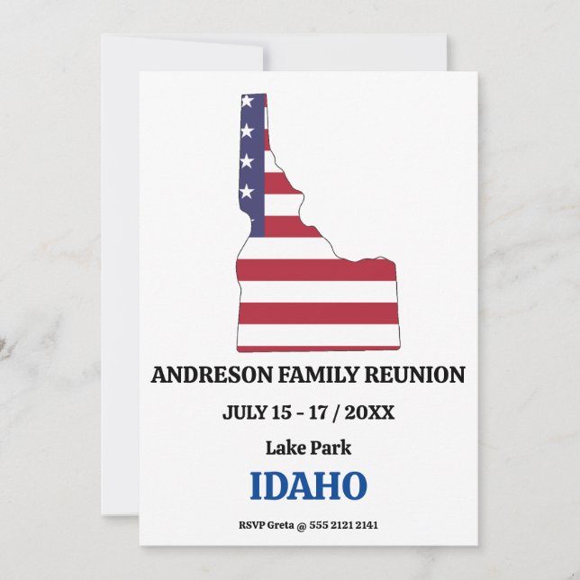 Family Reunion 🎉 IDAHO State Map USA Flag  Invitation (Front)