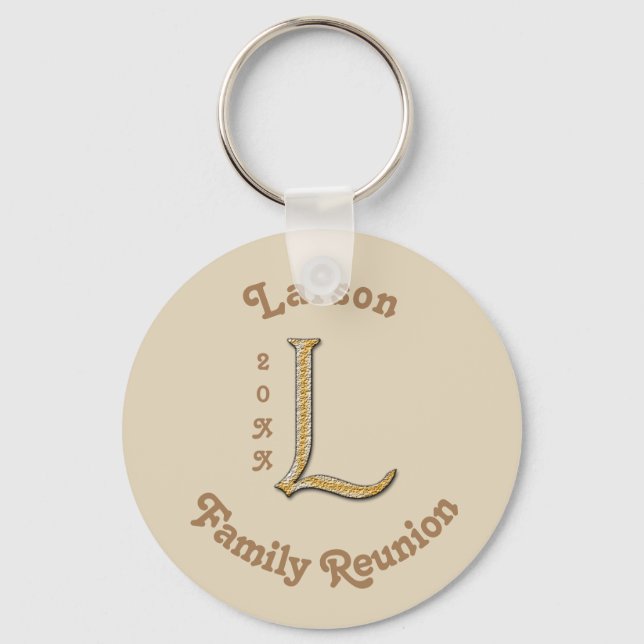Family Reunion Inexpensive Keepsake Gold Letter L Keychain (Front)