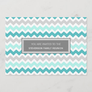 Family Reunion Invitations Aqua Grey Chevron
