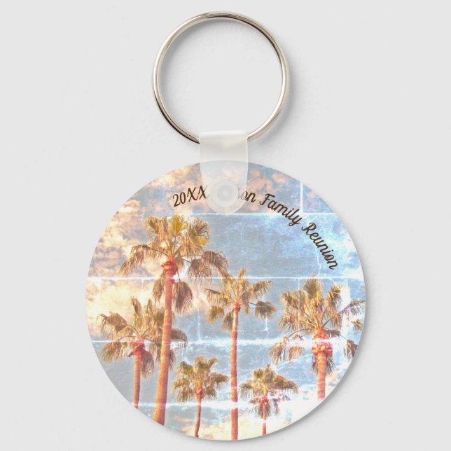 Family Reunion Keepsake Faded Photo Palm Tree Keychain (Front)