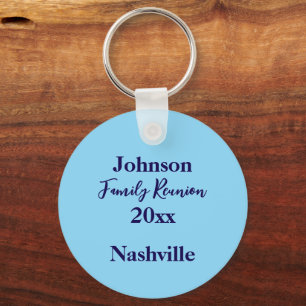 Family Reunion Keepsake Light Blue Name Year Keychain