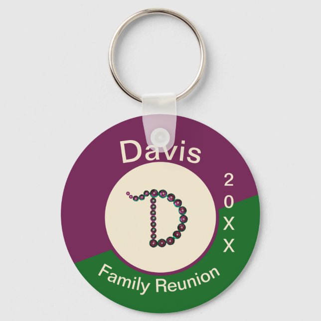 Family Reunion Keepsake Sparkling Letter D Initial Keychain (Front)