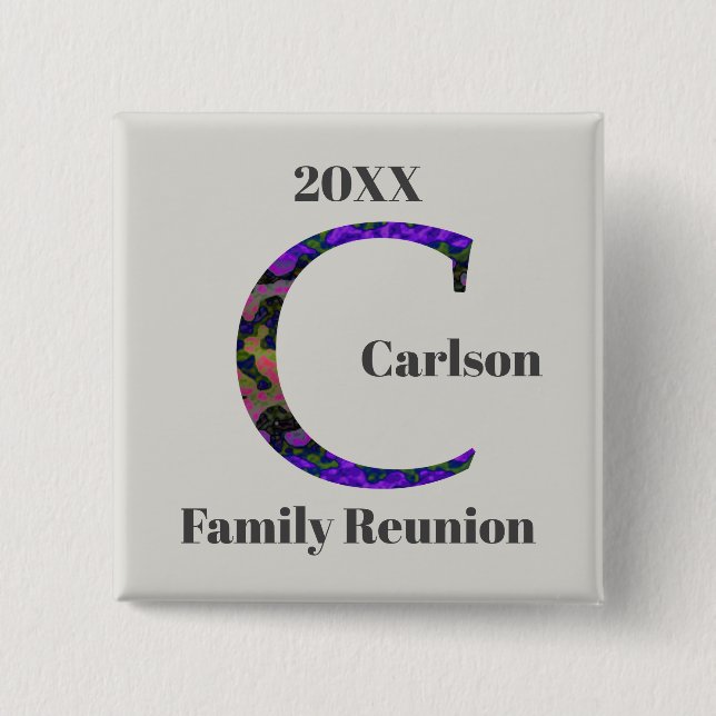 Family Reunion Keepsake Tie-dye Letter C Monogram 2 Inch Square Button (Front)