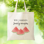 Family Reunion Keepsake Tote Bag<br><div class="desc">This Family Reunion Tote is decorated with watercolor summer watermelons.
Easily customizable.
Use the Design Tool to change the text size, style, or color.
As we create our artwork you won't find this exact image from other designers.
Original Watercolor © Michele Davies.</div>