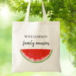 Family Reunion Keepsake Watermelon Tote Bag<br><div class="desc">This Family Reunion Tote Bag is decorated with a red watercolor watermelon.
Easily customizable.
Use the Design Tool to change the text size,  style,  or colour.
As we create our artwork you won't find this exact image from other designers.
Original Watercolor © Michele Davies.</div>