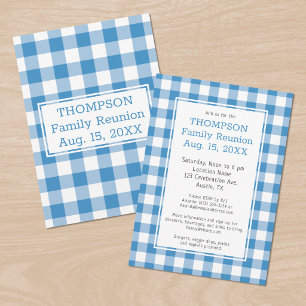 Family Reunion Light Blue Buffalo Check Party Invitation
