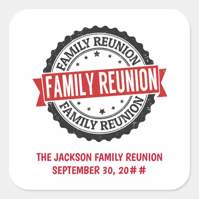 Family reunion logo black red square sticker (Front)