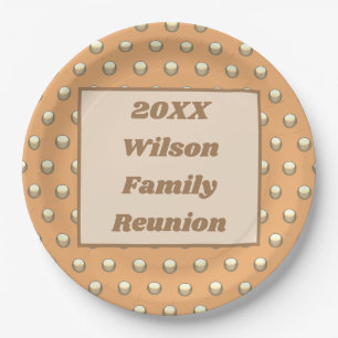Family Reunion Meal Picnic Gold Peach Polka Dots Paper Plate